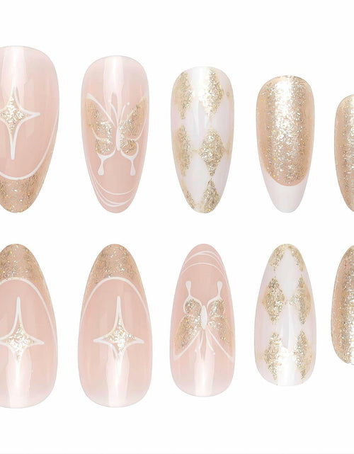 Load image into Gallery viewer, Vokupoga Press On Nails French Tip Medium Pink White Glitter 24Pcs
