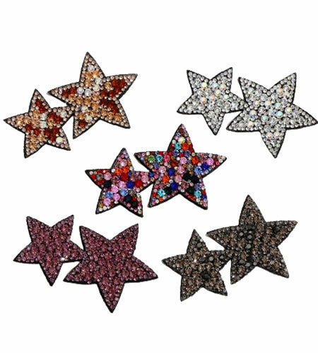 Minason Crystal Star Rhinestone Sew-On Patches Mix Color 2.6x1.57in 5Pc