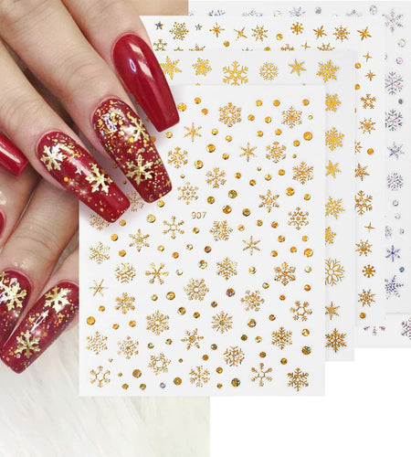 12 Sheets 3D Snowflake Nail Art Stickers Holographic Laser Gold Silver Xmas
