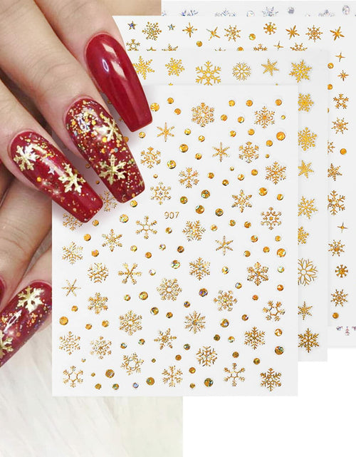 Load image into Gallery viewer, 12 Sheets 3D Snowflake Nail Art Stickers Holographic Laser Gold Silver Xmas
