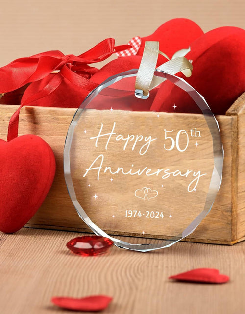 Load image into Gallery viewer, 50th Anniversary Glass Wedding Ornament Keepsake Gift for Couple 3 Inch

