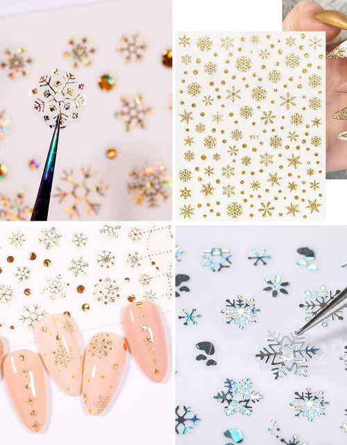 Load image into Gallery viewer, 12 Sheets 3D Snowflake Nail Art Stickers Holographic Laser Gold Silver Xmas
