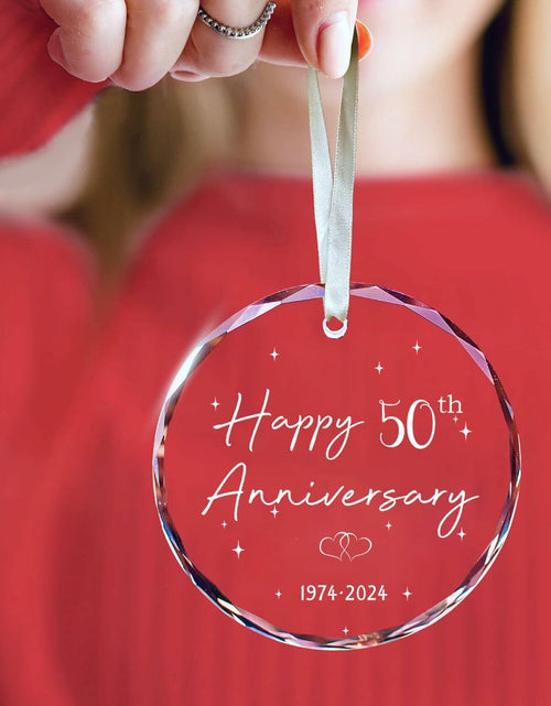 Load image into Gallery viewer, 50th Anniversary Glass Wedding Ornament Keepsake Gift for Couple 3 Inch
