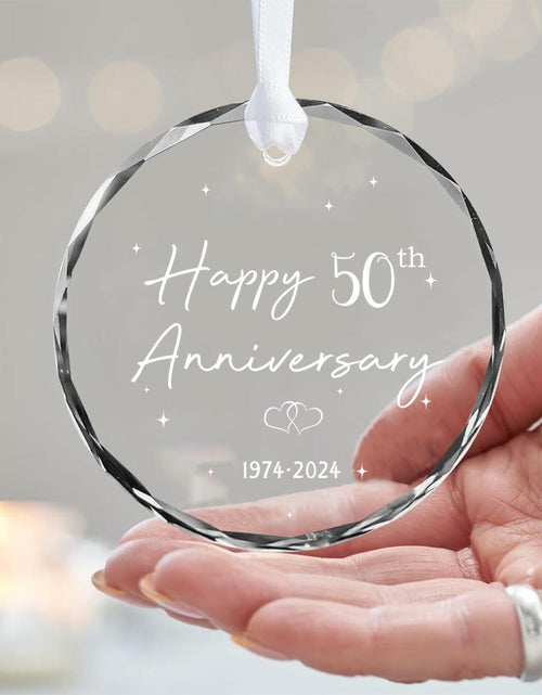 Load image into Gallery viewer, 50th Anniversary Glass Wedding Ornament Keepsake Gift for Couple 3 Inch
