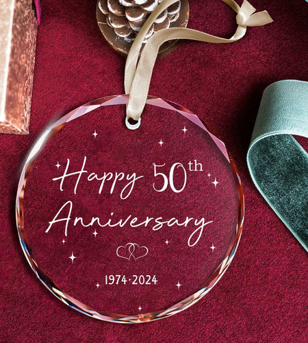 50th Anniversary Glass Wedding Ornament Keepsake Gift for Couple 3 Inch
