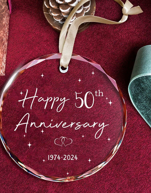 Load image into Gallery viewer, 50th Anniversary Glass Wedding Ornament Keepsake Gift for Couple 3 Inch
