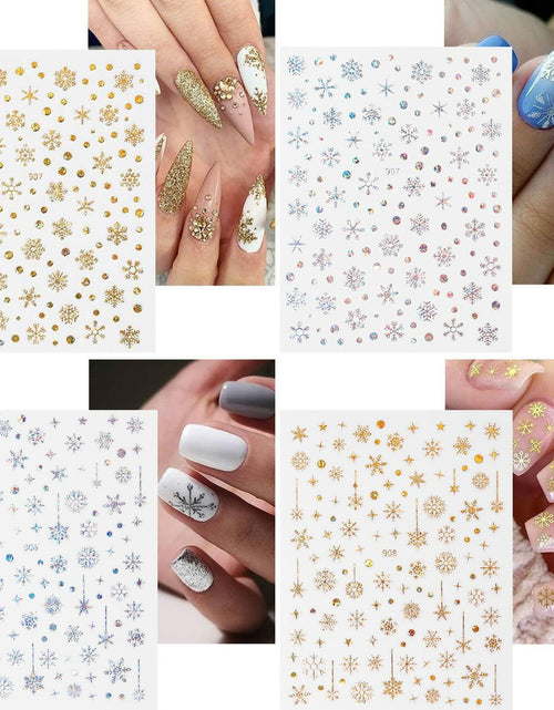Load image into Gallery viewer, 12 Sheets 3D Snowflake Nail Art Stickers Holographic Laser Gold Silver Xmas
