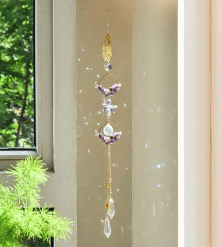 Venusorn Natural Crystal Flower Chains Purple - Window Décor Sun Catchers