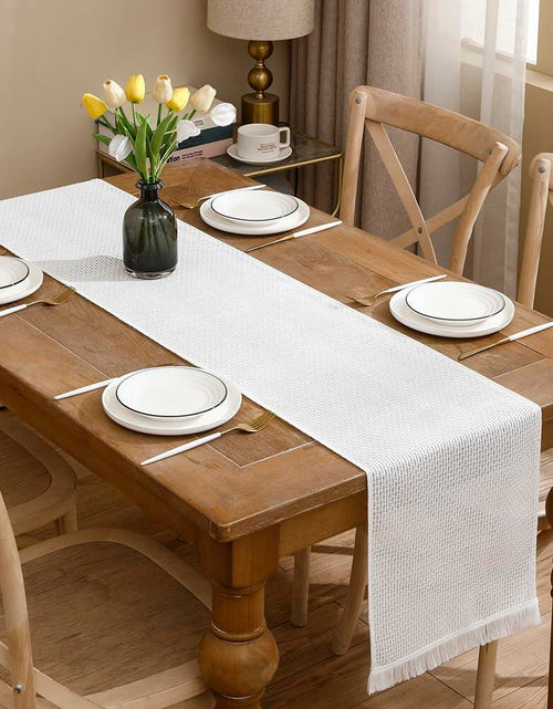 Load image into Gallery viewer, LUOYEHK Boho Table Runner With Fringe 12x108 Inch White Farmhouse Rustic
