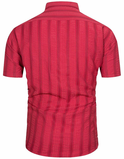Load image into Gallery viewer, TUNEVUSE Mens Striped Hawaiian Button-Down Shirt Wine Size XL
