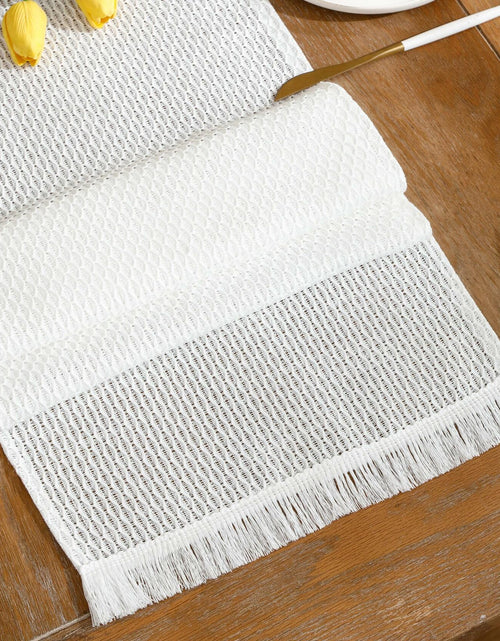 Load image into Gallery viewer, LUOYEHK Boho Table Runner With Fringe 12x108 Inch White Farmhouse Rustic
