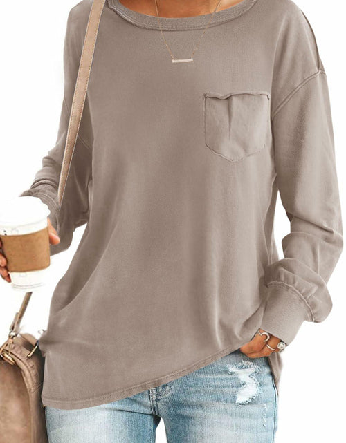 Load image into Gallery viewer, SENSERISE Womens Crewneck Sweatshirt Long Sleeve Pockets Khaki Size S

