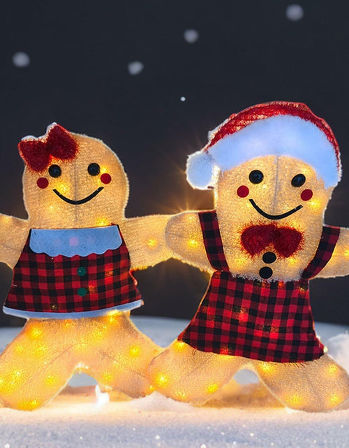 Load image into Gallery viewer, ATTBEA 2FT Pre-lit Gingerbread Man Yard Decoration Set of 2 Warm White LEDs
