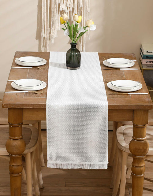 Load image into Gallery viewer, LUOYEHK Boho Table Runner With Fringe 12x108 Inch White Farmhouse Rustic
