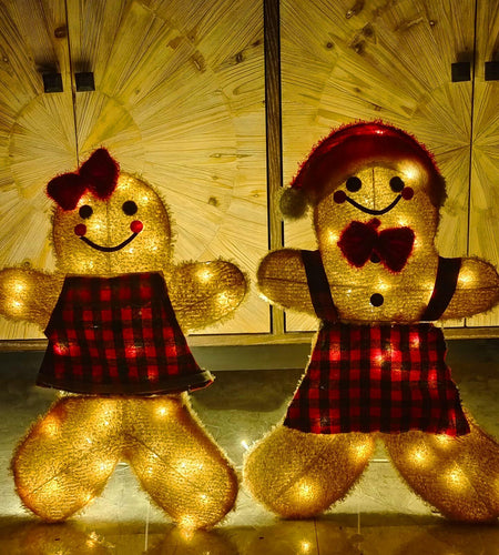 ATTBEA 2FT Pre-lit Gingerbread Man Yard Decoration Set of 2 Warm White LEDs