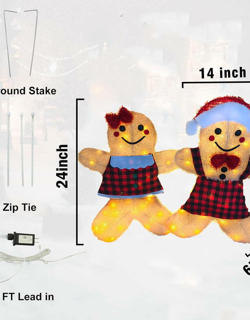Load image into Gallery viewer, ATTBEA 2FT Pre-lit Gingerbread Man Yard Decoration Set of 2 Warm White LEDs
