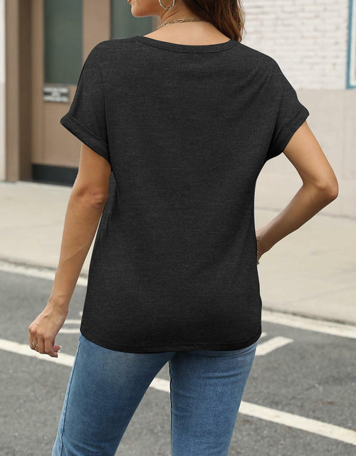 Load image into Gallery viewer, Women Book Lovers Graphic Tee V Neck Short Sleeve Dark Gray Size M
