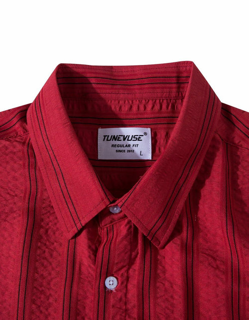 Load image into Gallery viewer, TUNEVUSE Mens Striped Hawaiian Button-Down Shirt Wine Size XL
