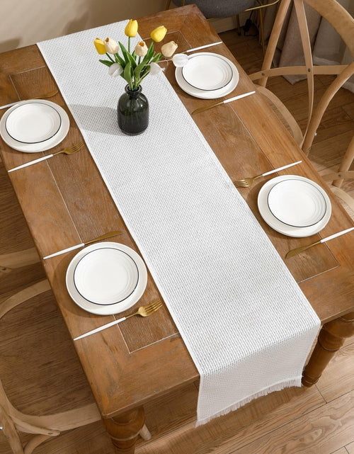 Load image into Gallery viewer, LUOYEHK Boho Table Runner With Fringe 12x108 Inch White Farmhouse Rustic
