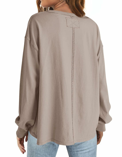 Load image into Gallery viewer, SENSERISE Womens Crewneck Sweatshirt Long Sleeve Pockets Khaki Size S
