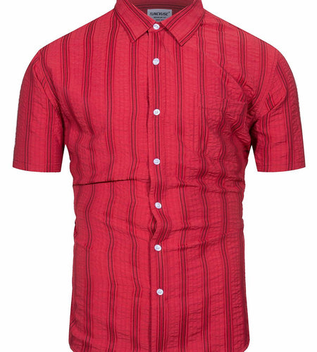 TUNEVUSE Mens Striped Hawaiian Button-Down Shirt Wine Size XL