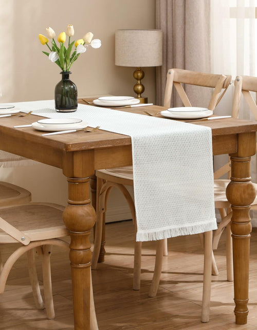 Load image into Gallery viewer, LUOYEHK Boho Table Runner With Fringe 12x108 Inch White Farmhouse Rustic
