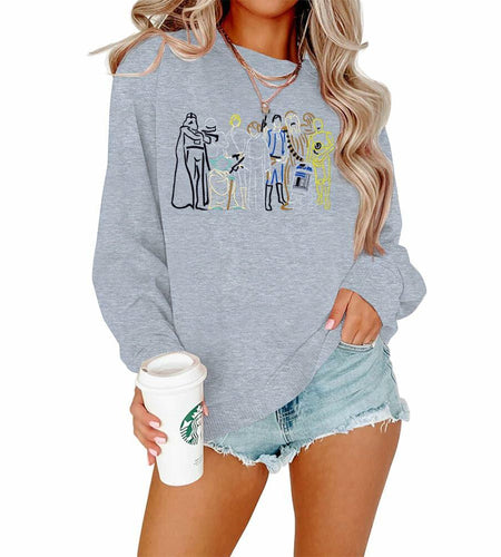 FAYALEQ Women's Vintage Graphic Sweatshirt Crew Neck Long Sleeve Grey Size 2XL