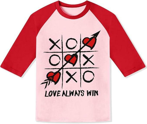 Load image into Gallery viewer, Valentine's Toddler Raglan Crew Neck Heart Print Shirt Pink Red Size 3-4 Years
