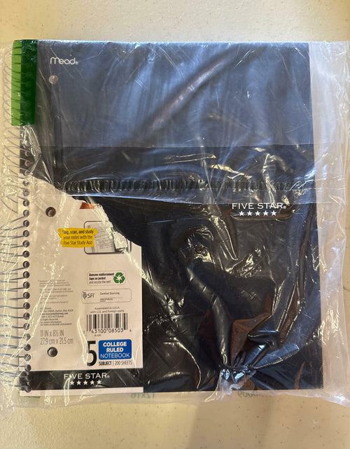 Load image into Gallery viewer, [Like New] Five Star 5-Subject Spiral Notebook College Ruled 8.5x11 Black 200 Sheets

