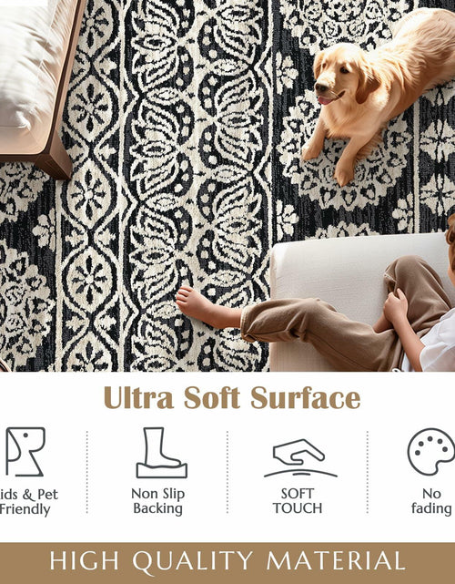 Load image into Gallery viewer, jinchan Boho Area Rug 4x6 Machine Loomed Vintage Floral Black White
