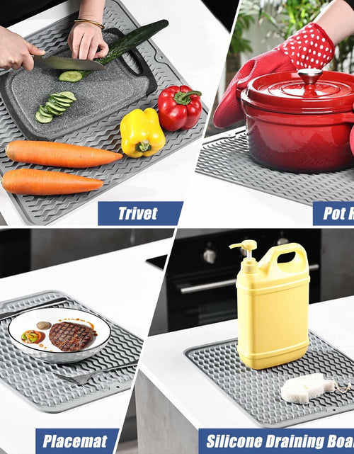 Load image into Gallery viewer, Silicone Dish Drying Mat Heat-Resistant Non-Slip Grey 15.7x17.7 Inch
