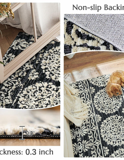 Load image into Gallery viewer, jinchan Boho Area Rug 4x6 Machine Loomed Vintage Floral Black White
