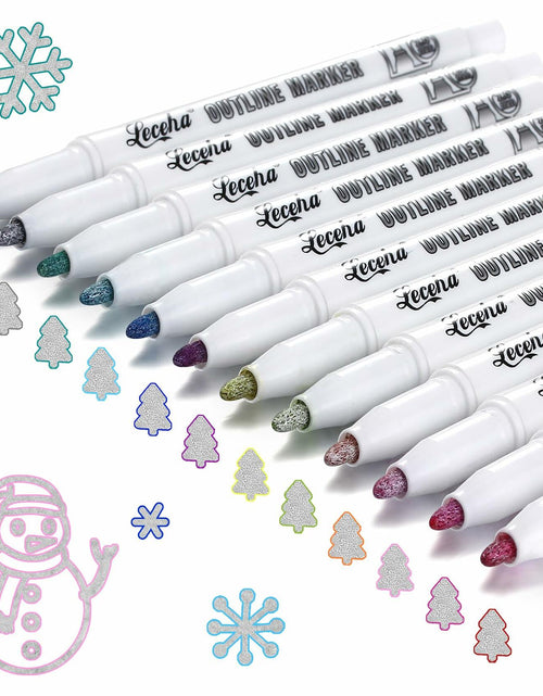Load image into Gallery viewer, Leceha Metallic Glitter Outline Markers Pens 12 Colors Drawing Kids Teens
