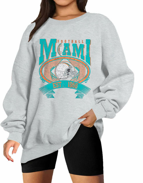 Load image into Gallery viewer, FASHGL Miami Football Sweatshirt Women Oversize Long Sleeve Light Grey XXL
