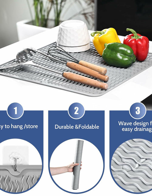 Load image into Gallery viewer, Silicone Dish Drying Mat Heat-Resistant Non-Slip Grey 15.7x17.7 Inch
