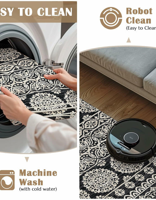 Load image into Gallery viewer, jinchan Boho Area Rug 4x6 Machine Loomed Vintage Floral Black White
