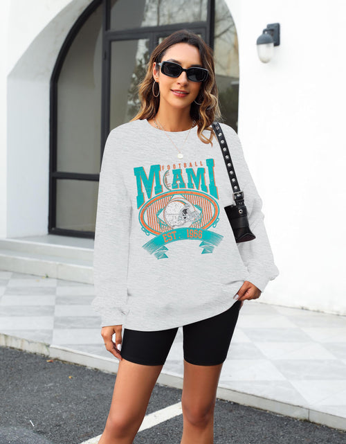 Load image into Gallery viewer, FASHGL Miami Football Sweatshirt Women Oversize Long Sleeve Light Grey XXL
