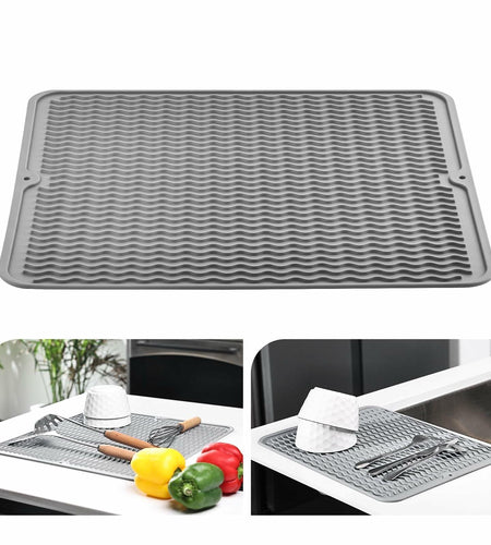 Silicone Dish Drying Mat Heat-Resistant Non-Slip Grey 15.7x17.7 Inch