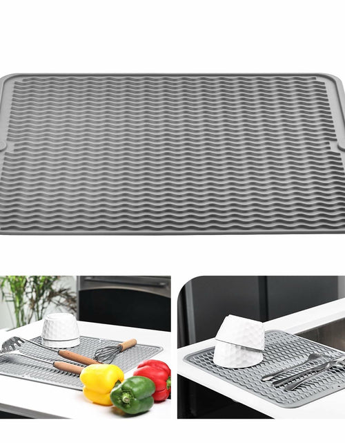 Load image into Gallery viewer, Silicone Dish Drying Mat Heat-Resistant Non-Slip Grey 15.7x17.7 Inch
