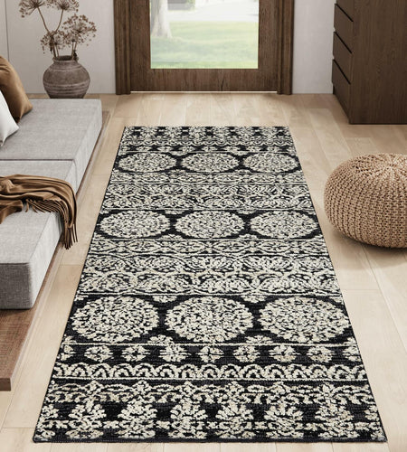 jinchan Boho Area Rug 4x6 Machine Loomed Vintage Floral Black White