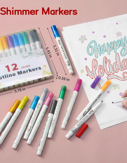 Load image into Gallery viewer, Leceha Metallic Glitter Outline Markers Pens 12 Colors Drawing Kids Teens
