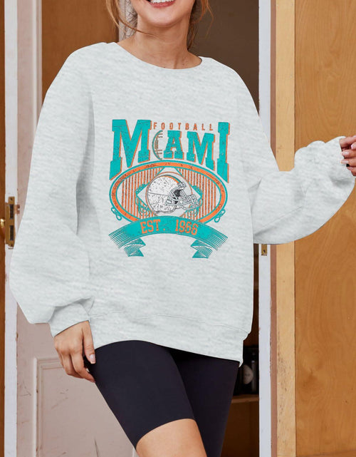 Load image into Gallery viewer, FASHGL Miami Football Sweatshirt Women Oversize Long Sleeve Light Grey XXL
