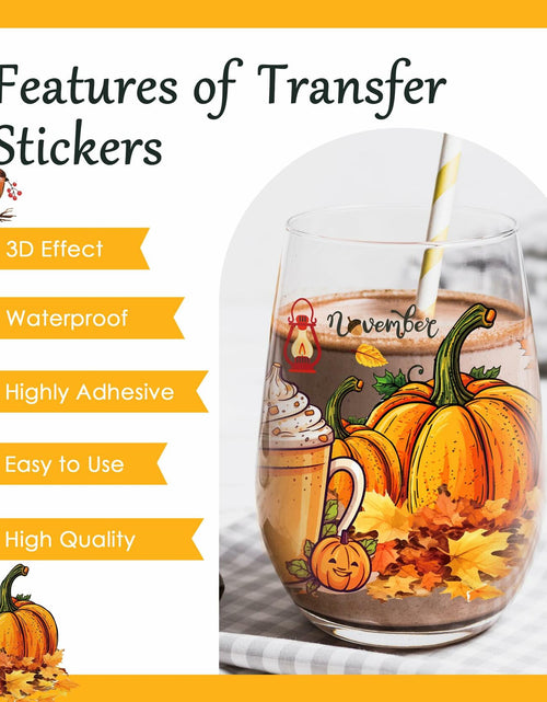 Load image into Gallery viewer, AFRITEE Transfer Stickers 8 Sheets Orange Thanksgiving Autumn Pumpkin Decor
