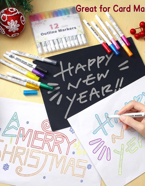 Load image into Gallery viewer, Leceha Metallic Glitter Outline Markers Pens 12 Colors Drawing Kids Teens

