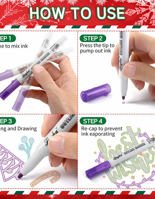 Load image into Gallery viewer, Leceha Metallic Glitter Outline Markers Pens 12 Colors Drawing Kids Teens
