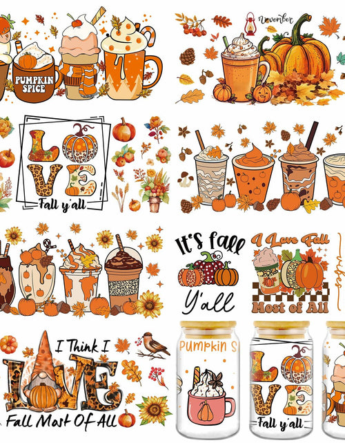 Load image into Gallery viewer, AFRITEE Transfer Stickers 8 Sheets Orange Thanksgiving Autumn Pumpkin Decor
