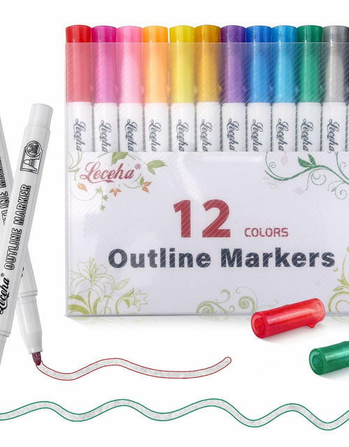 Load image into Gallery viewer, Leceha Metallic Glitter Outline Markers Pens 12 Colors Drawing Kids Teens
