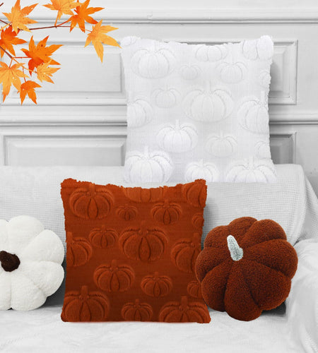 Beeveer 4 Pcs Pumpkin Throw Pillows 18x18in Brown White Sofa Cushion Covers
