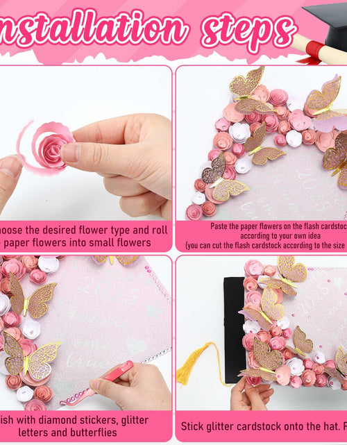 Load image into Gallery viewer, Knitgrip Graduation Cap Decoration Kit 98 Pc Pink Faux Flowers Butterfly
