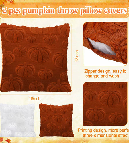 Beeveer 4 Pcs Pumpkin Throw Pillows 18x18in Brown White Sofa Cushion Covers